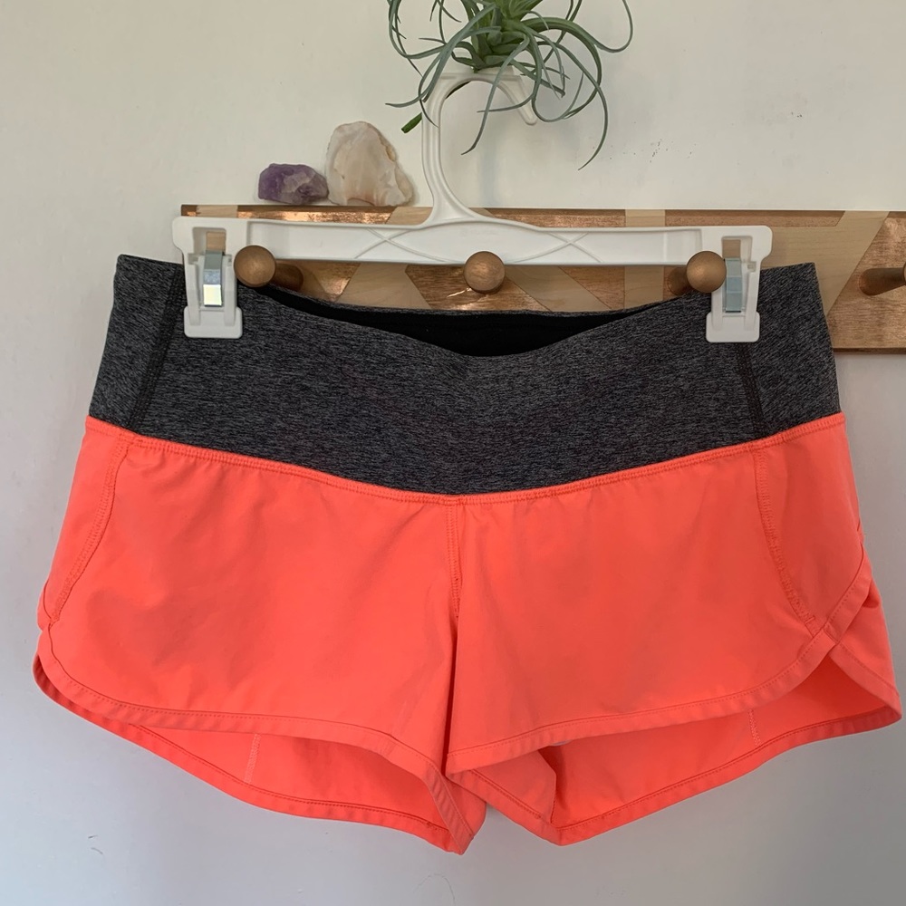Lululemon coral and grey running shorts size 6